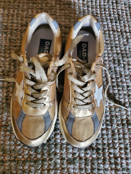 Golden Goose Shoes - Golden Goose Gold and White Running Dad-Star Sneakers
